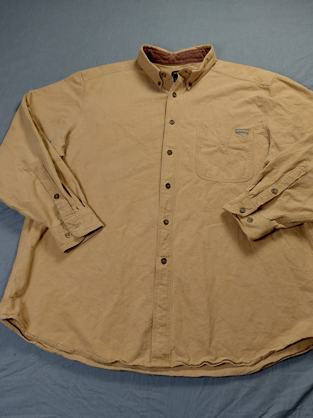 Woolrich Men Tan Chamois Cloth Button Down Shirt Long Sleeve Heavyweight Cotton